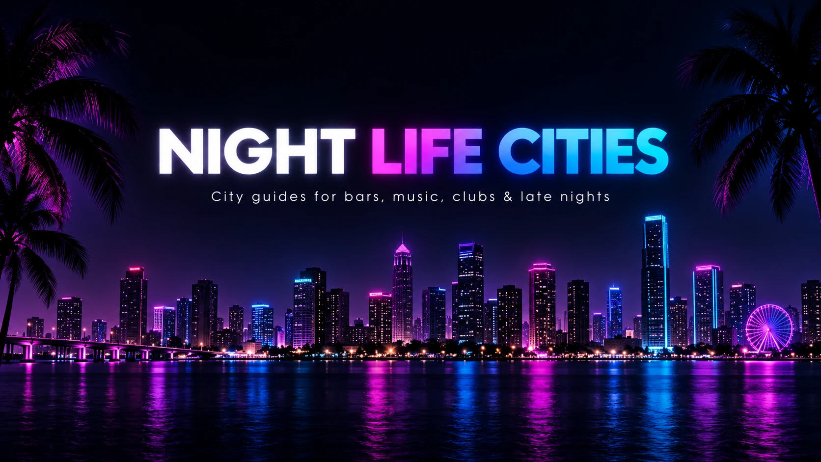 NIGHT.LIFE neon city skyline featuring Portland, Phoenix, Las Vegas and Los Angeles
